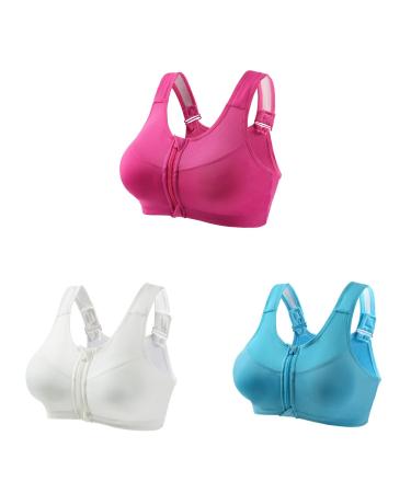 Routinfly 3 pieces women BH Mittle Halt Sport Bh Zip Front everyday BH plus size every day Bralette without bueging comfortable underwear motherhood and nursing bras padded for fitness running jogging hot pink XL