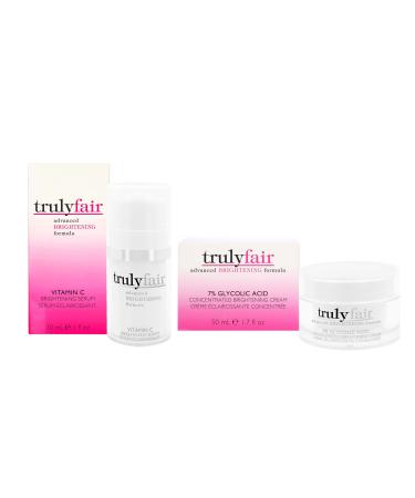 Truly Fair Face Brightening Kit Vitamin C Serum 1 oz & 7% Glycolic Acid Concentrated Cream 1.7 oz - Skincare Kit- Anti-Aging - Moisturizing formula - Paraben-free - For women