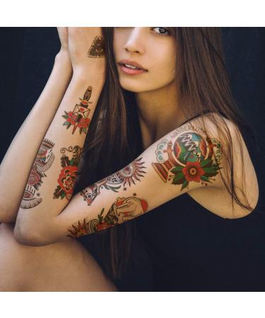 CARGEN Classic Temporary Tattoos - Vintage Old School Stickers in Various Sizes - Rose, Swallows, Butterflies, and Swords Design - 1 Count Pack - Buy Online on GoSupps.com