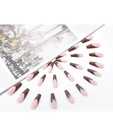 Buy Vatocu Long Matte False Nails - Butterfly & Leopard Print Acrylic Stick-On Nails for Women & Girls (24pcs) - Buy Online on GoSupps.com