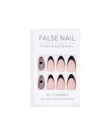 Sethexy Valentine Mandel False Nails - 24Pcs Pink Acrylic Art Press On Nails with Black Heart Design for Women & Girls - Perfect Love Heart Nails for a Romantic Look - Buy Online on GoSupps.com