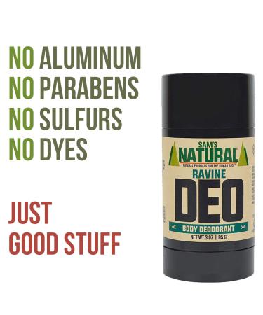 Sam s Natural Deodorant - Ravine - Holiday Gifts - Stocking Stuffers - Aluminum Free DEO - No phthalates parabens sulfates or dyes - For Men Women Unisex - Vegan Cruelty Free - 3 oz - Buy Online on GoSupps.com