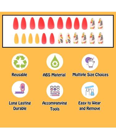 Andging Flower Almond Press on Nails - 24Pcs Stiletto & Colorful Fruit Design | Cute Gel False Nails for Women - Wedding Birthday Full Cover Stick on Nails - Buy Online on GoSupps.com