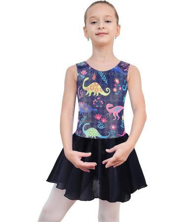 Girls Long Sleeve Skirted Leotard for Gymnastics & Dance | Unicorn Mermaid Rainbow Skirt | Size 4-5T | Blue Dinosaur - Buy Online on GoSupps.com