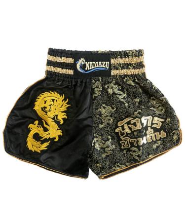 NAMAZU Muay Thai Shorts for Men and Women, High Grade MMA Gym Boxing Kickboxing Shorts. 1-black Large