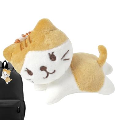 Soft Plush Mini Cat Key Pendant | Cuddly Toy Keychain - Cartoon Anime Doll Figure - Light Yellow & Coffee - Buy Online on GoSupps.com