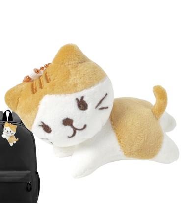 Cat Plush key pendant Kawaii cat key pendant cute cartoon key pendant made of soft plush figure toys mini-cat plush cartoon-anime-plush cat decorative light yellow+coffee