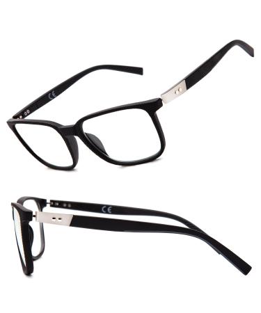 Amorays rectangle frame reading glasses for men sport style and square flexible anti-blue light reading glasses with spring hinges 78088 +3.00 black