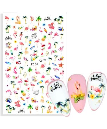 3D Self-Adhesive Nail Art Stickers - 6 Sheets Flamingo Flower Leaf Animal Seashell Fruit Design Summer Decals for Women - DIY Manicure Tips - Buy Online on GoSupps.com