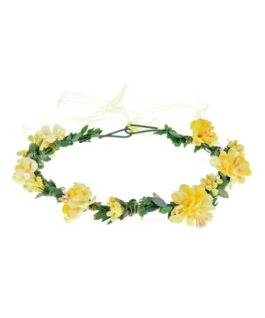 Love Sweety Flower Headband Floral Crown Garland Halo for Wedding Festival (Yellow)