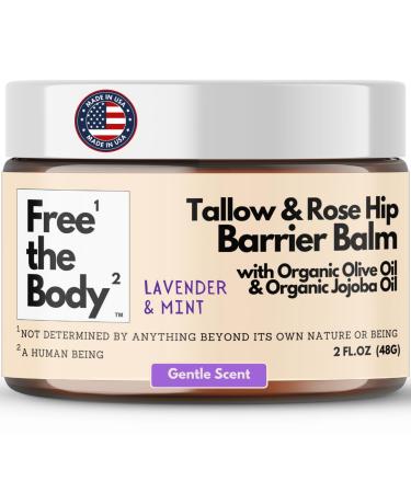 "Free the Body Tallow and Rose Hip Barrier Balm Grass-Fed Tallow with Beeswax and Rosehip Oil 2oz All Skin Types Face and Body (2oz Lavender & Mint)" Lavender & Mint 2 Fl Oz (Pack of 1)