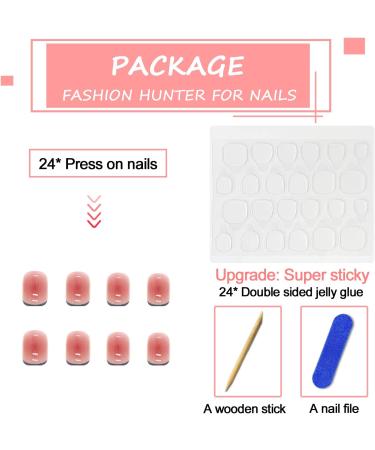 Square Short French Tip Press on Nails Nude Glossy - 24Pcs with Glue Sticker | Trendy Pink Gradient Fake Nails for Women and Girls - Buy Online on GoSupps.com
