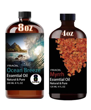 Ocean Breeze Essential Oil 8 Fl Oz and Myrrh Essential Oil 4 Fl Oz for Diffuser Humidifier Yoga Cleaning DIY Candle Soap Making Perfume Gift for Essential Oils