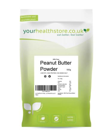yourhealthstore 100% Pure Peanut Butter Powder 500g High Protein Low Fat Vegan No Salt Nothing Added Resealable Pouch.