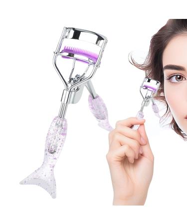 Eyelash Curlers for Girls Precision Fish Tail Shape Lash Curler with Comb Teeth Eye Lash Curler Ergonomic Eyelash Tools Eyelash Curler to Gently and Precisely Grabs and Lifts Lashes for Lasting Curl A4 Chrome Plated With Purple Comb Purple Mermaid Handle 