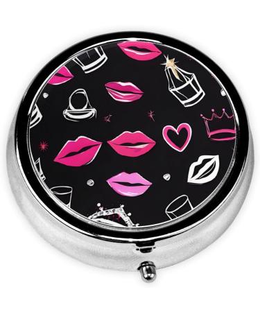 Buy Crown and Lips Round Pill Box - 3 Compartment Mini Decorative Travel Organizer | Portable Pocket Purse for Vitamins & Medicine - Black - Buy Online on GoSupps.com