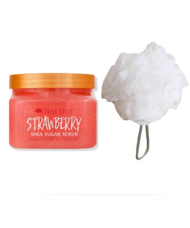 T H Tree Hut Strawberry Shea Sugar Scrub Set! Includes Body Scrub and Loofah! Formulated With Real Sugar, Certified Shea Butter And Strawberry! Ultra Hydrating and Exfoliating Scrub! (Strawberry)