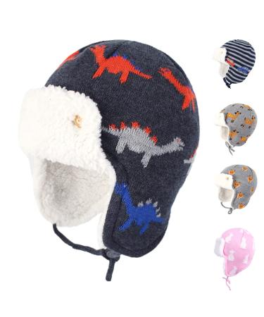 Gajaous Baby Boys Girls Winter Animals Earflap Beanie Hat Kids Infant Dinosaur Fox Pattern Fleece Lining Warm Hat 0-12 Months Dinosaur