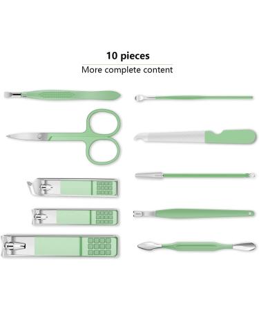 10pcs Professional Manicure Set - Stainless Steel Nail Clippers Kit for Travel - Green Pedicure Care Tools - Buy Online on GoSupps.com
