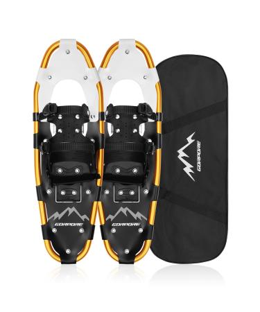 GORPORE Snowshoes for Women Men Youth, 21/25/30 Inches Lightweight Aluminum Alloy All Terrain Snowshoes for Hiking, Heel Lift Riser for Mountaineering with Double-Ratchet Binding & Carrying Tote Bag 30" Glod