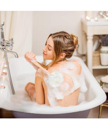 4 Pack Large Bath Puff Loofah Sponge with Long Handle Shower Brush | Spa Body Back Brush for Women and Men | Multi-Colored - Buy Online on GoSupps.com