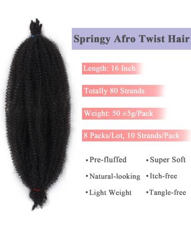 Leeven 16 Inch Pre Separated Springy Twist Hair for Afro Marley Locs 8 Packs Pre-Fluffed Popping Spring Twist Crochet Hair for Distressed Locs Afro Kinky Curly Marley Braiding Hair Extensions /1B# 16 Inch (Pack of 8) 1B# - Buy Online on GoSupps.com