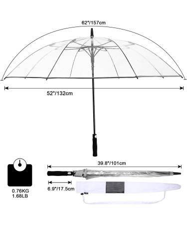 Clear Golf Umbrella 62 Inch - Auto Open Transparent Stick Umbrella for Women Men - Windproof & Waterproof - Includes Sleeve - Pack of 1 - Buy Online on GoSupps.com