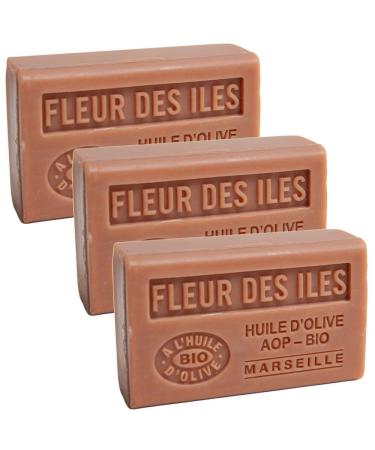 Savon de Marseille - French Soap Made With Pure Organic Olive Oil and Shea Butter - Island Flower Fragrance - 125 Gram Bars - Set of 3