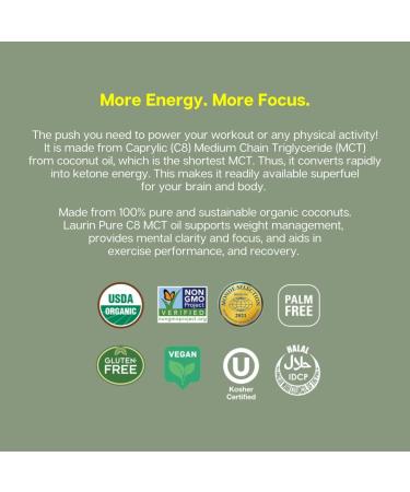 Laurin Pure C8 MCT Oil 500ml | High 99%+ Purity | Certified by Top Organizations | Coconut Based for Keto & Fasting | Non-GMO Vegan & Gluten Free - Buy Online on GoSupps.com