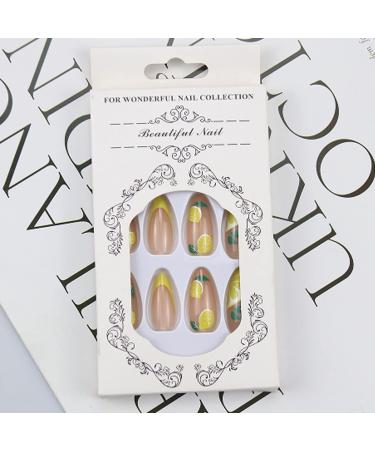 Medium Lemon Press-On Nails with Fruit Designs - Yellow False Nails for Women and Girls - Buy Online on GoSupps.com