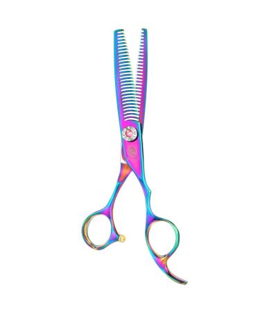 Double Sided Thinning Shears Double Teeth Thinning Shears Dual Blade Hair Thinning Scissor Blending Texturizing Haircut Barber Thinning Shears Professional for Stylist, Men, Women, Kids Rainbow 6 Inch