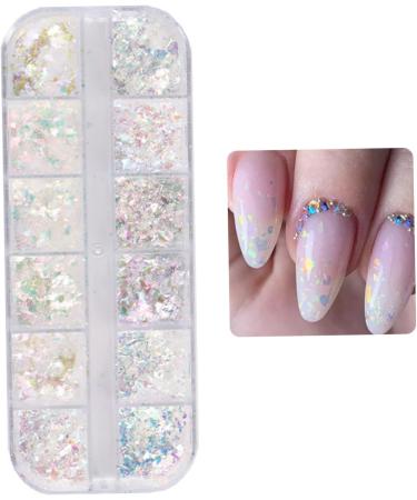 Nail Art Glitter Flake Nail Art Foil Flake Shining Holographic 12 Grids Nail Glitter Flake for Summer Nail Art Decoration - Buy Online on GoSupps.com
