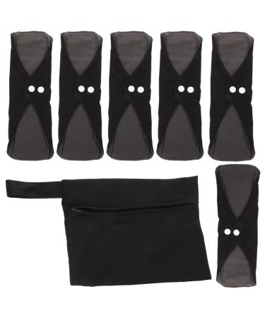 Healifty 1 Set Charcoal Menstrual Pads Black Reusable Sanitary Menstrual Pads Washable Sanitary Pads Panty Liner with Storage Bag for Women Girls