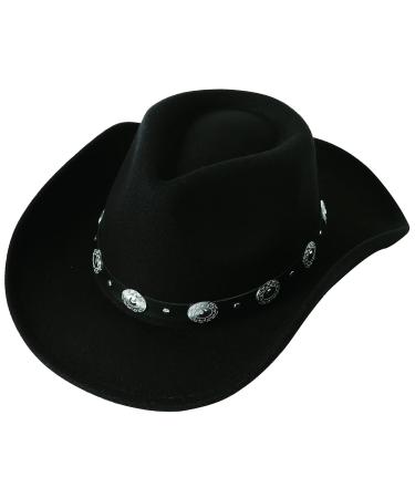 Lanzom Women Men Felt Wide Brim Western Cowboy Hats Belt Buckle Panama Hat Black Medium