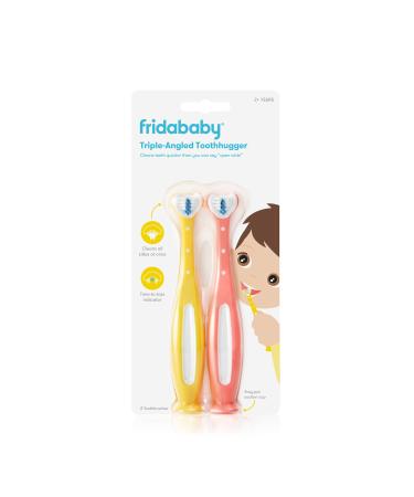FridaBaby Triple-Angle Toothhugger Training Toothbrush for Toddler Oral Care, Two Pack 2 Count (Pack of 1) Yellow + Pink