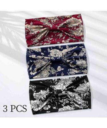 Aceorna Boho Headbands - 3 Pcs Wide Knotted Stretch Hairbands for Women and Girls - Floral Yoga Head Wraps - Buy Online on GoSupps.com