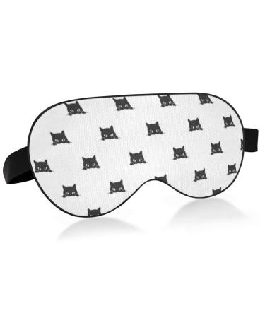 Cute Cat Black Breathable Sleeping Eyes Mask Cool Feeling Eye Sleep Cover for Summer Rest Elastic Contoured Blindfold for Women & Men Travel