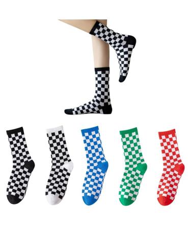 Akamas 5 couple women Colorful checkered socks funny crew socks everyday socks warm socks with chessboard pattern breathable cotton socks sports socks gifts for women size 35-41 35-41 multicolored