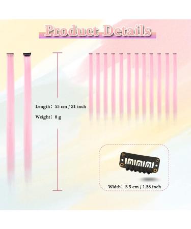 12 Colored Hair Extensions - 21 Inch Clip-In Highlights for Kids & Women - Light Pink Smooth Strands | Barsdar - Buy Online on GoSupps.com