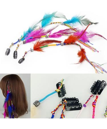 hair clips Women Headpiece Girl Headdress Ladies Headdress Set of 6 Handmade Boho Hippie Hair Extensions with Feather Clip Comb Hairpin Headdress DIY Accessories One color - Buy Online on GoSupps.com