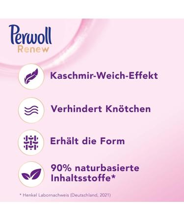 Perwoll Renew Wool Liquid Detergent (8 x 21 Washes) Mild Detergent for Wool Cashmere & Silk Wool Detergent Smooths Fibres & Prevents Pilling - Buy Online on GoSupps.com
