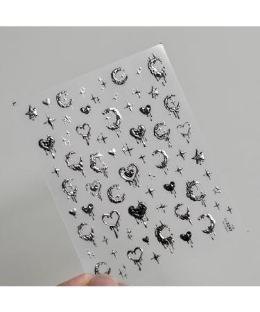 Silver Melted Heart Moon Stars 5D Acrylic Nail Art Stickers - Retro Design for Women | International Shipping Available - Buy Online on GoSupps.com