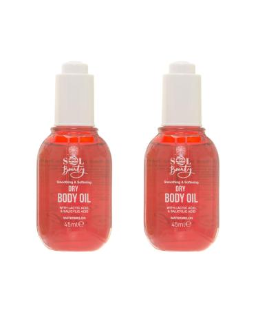 Sol Beauty Drying Body Oil Watermelon Scent, Helps Hydrate and Soften Skin, Vegan Friendly Lightweight Moisturizer 2 x 45ml