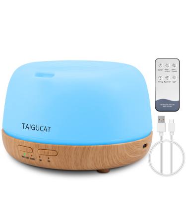 TAIGUCAT 300ml Mini Essential Oil Diffuser with Remote Control and USB-C Power Cord 7 Color Changing LED Electric Aromatherapy Air Humidifier suitable for room and bedroom Light Wood Grain