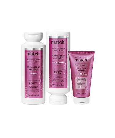 O BOTICARIO O Botic rio Match Hydration Anti-Frizz Hair Care Set with 3 Vegan Products | Shampoo 300ml Conditioner 300ml and Leave-In 150ml