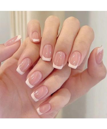 Zahrvia French Press-On Nails | 30 Short Square Artificial Nails - Easy Stick-On Fake Nails for Women & Girls | ZF-White French - Buy Online on GoSupps.com