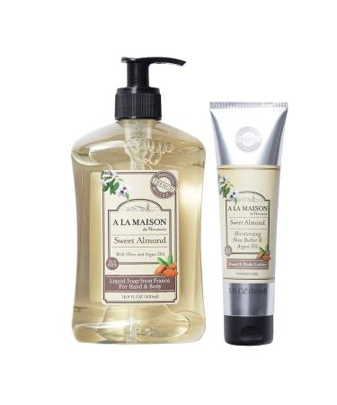 A LA MAISON de Provence Liquid Hand Soap 16.9 oz & Body Lotion 5 oz | Sweet Almond Scent | French Milled Moisturizing Natural Hand Soap & Body Lotion | Moisturizer for Dry Skin