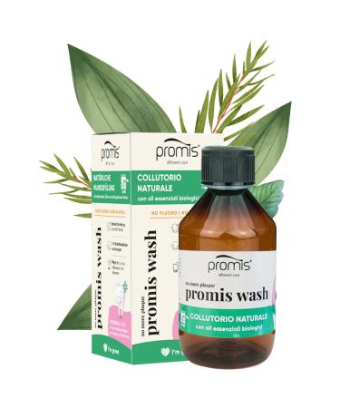 promis wash natural mouthwash alcohol-free and fluoride-free with vitamins A C & E | For sensitive gums | Vegan | AIAB organic label