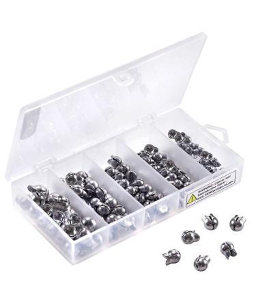isenwill 100Pcs Fishing Weights & Sinkers, Round Split Shot Sinker, Removable Split Shot Sinker Weights, Fishing Lead Egg Sinkers 5 Sizes, 0.007 oz, 0.017 oz, 0.035 oz, 0.053 oz, 0.07 oz Double Open