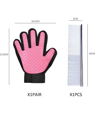 Timjjg Pink Hair Removal Gloves & Stainless Steel Nursing Comb for Cats & Dogs | Pet Massage & Litter Cleanup - Buy Online on GoSupps.com